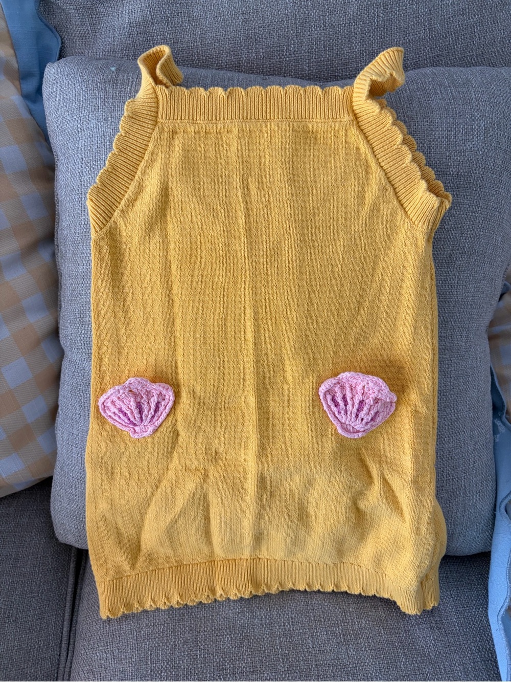 Old Navy Yellow Knit Tank Dress with Pink Shell Appliqués